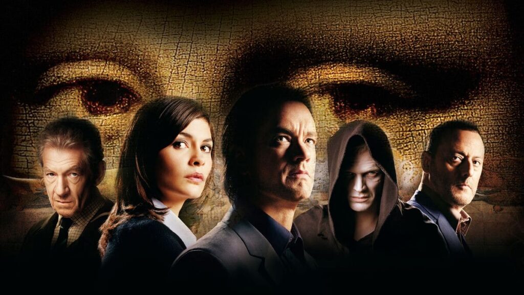 A Da Vinci-kód posztere Tom Hanks-szel és a film többi szereplőjével