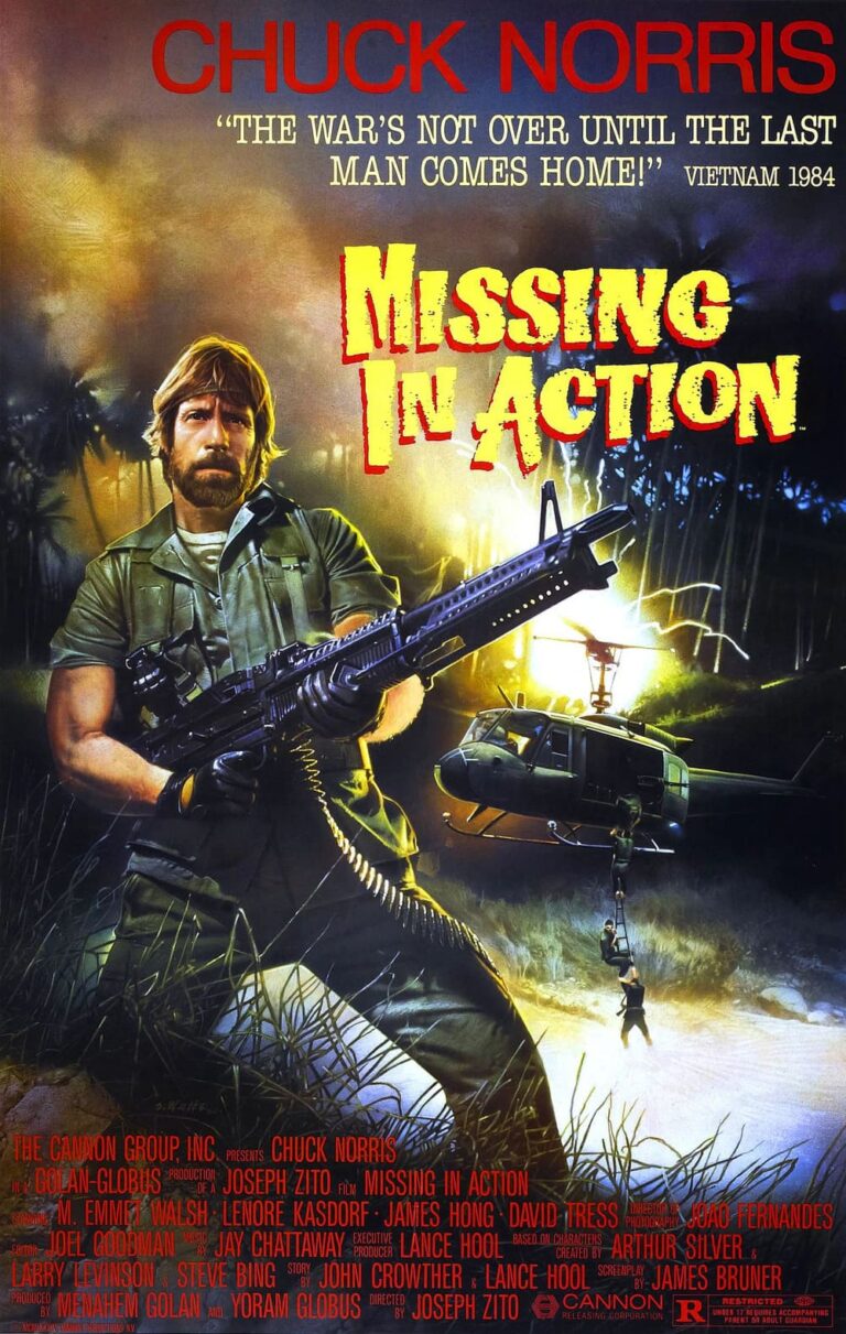 Az Ütközetben eltűnt (Missing in Action) című film angolnyelvű posztere Chuck Norris-szal